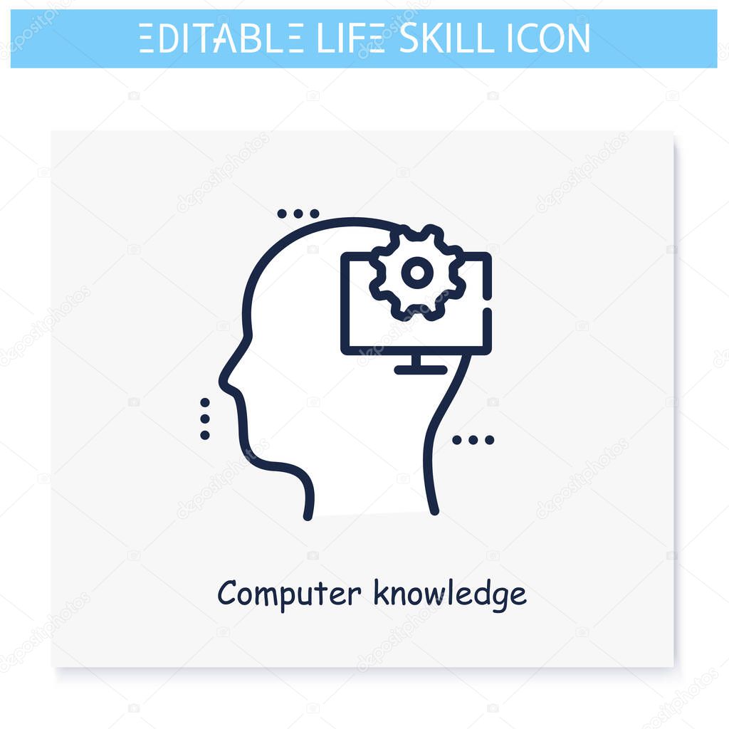 Computer skill line icon. Editable illustration