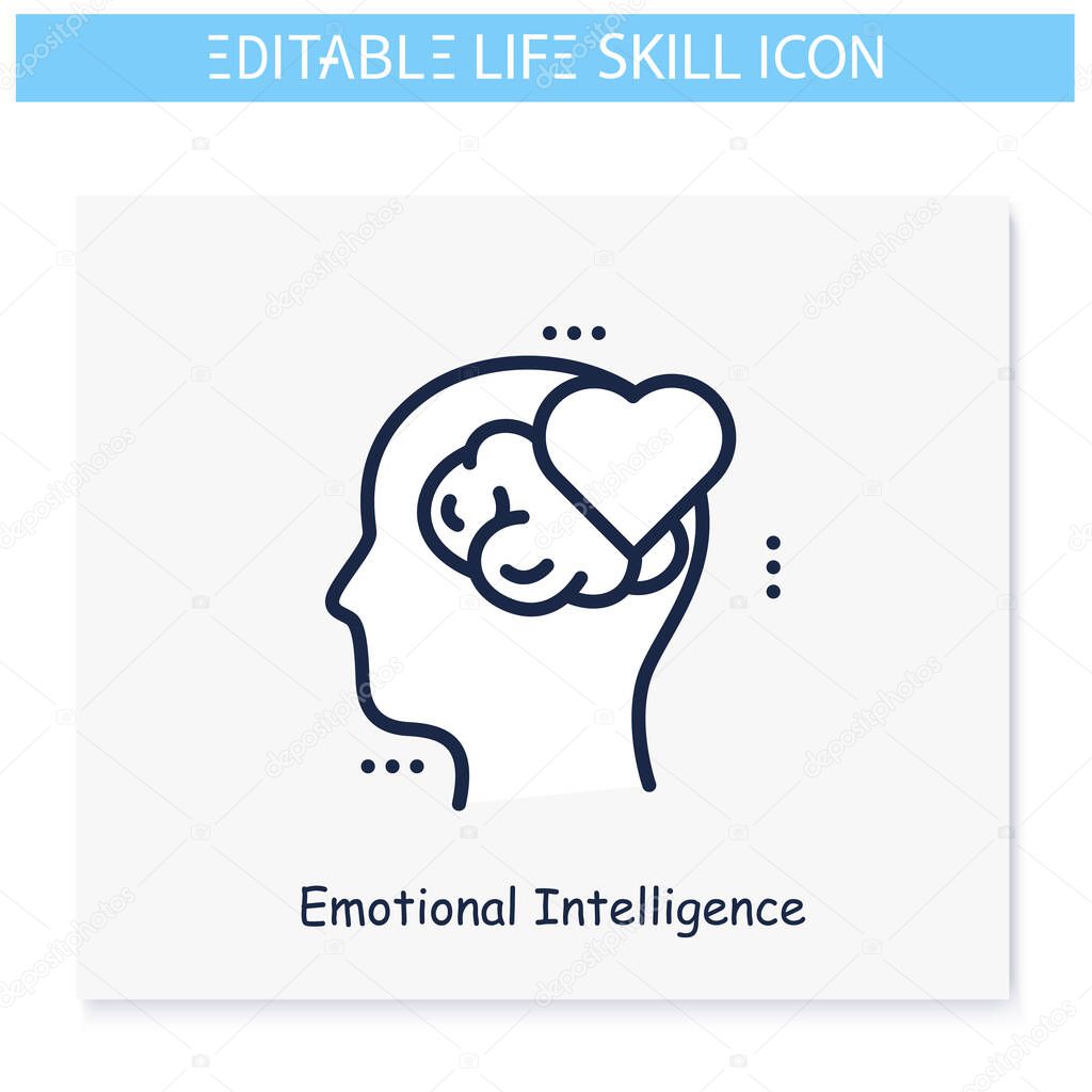 Emotional intelligence line icon. Stress resistance. Empathy. Personality strengths and characteristics.Soft skills concept. Human resources management. Isolated vector illustration. Editable stroke
