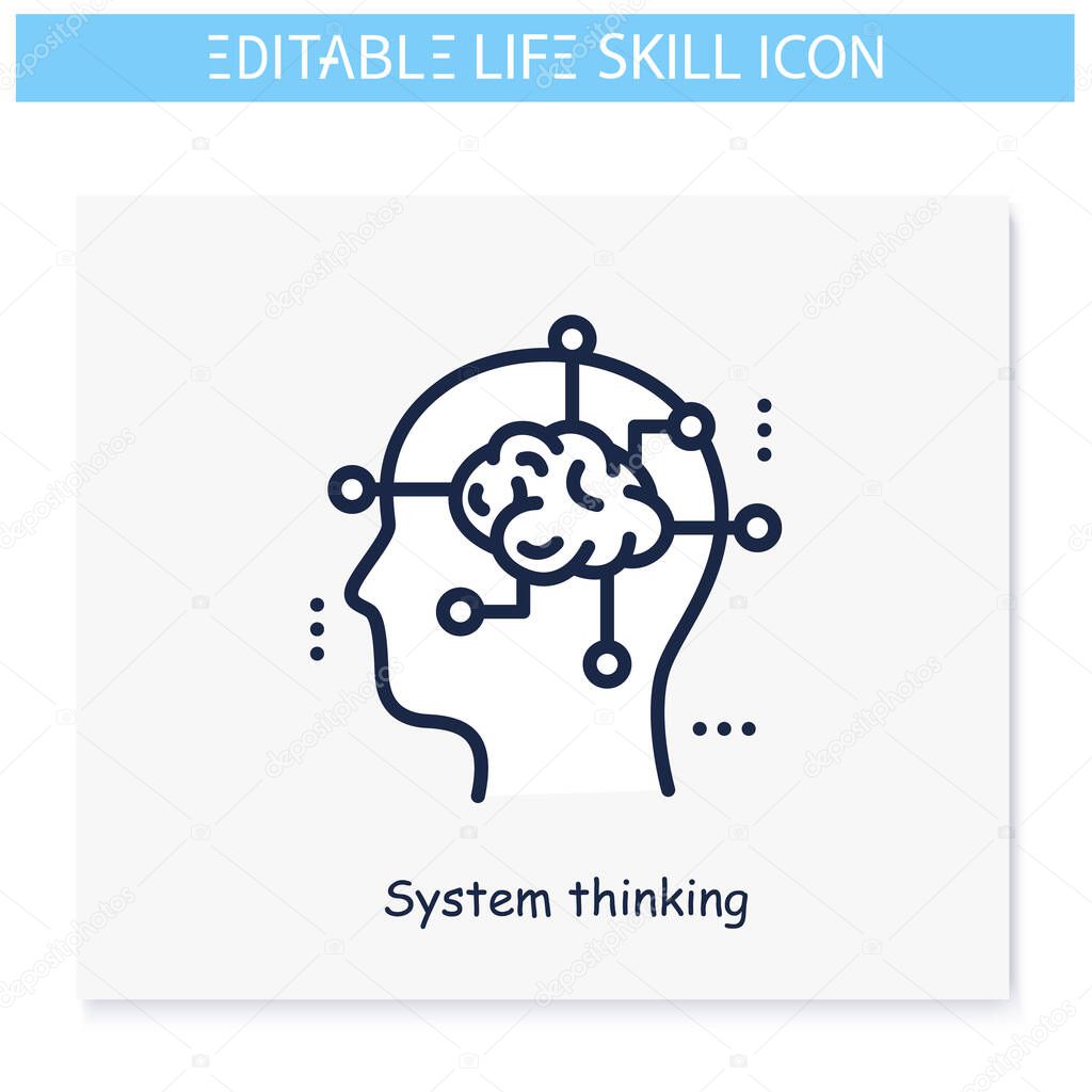 System thinking line icon. Planning, analyzing. Personality strengths and characteristics.Soft skills concept. Human resources management. Self cognition. Isolated vector illustration.Editable stroke