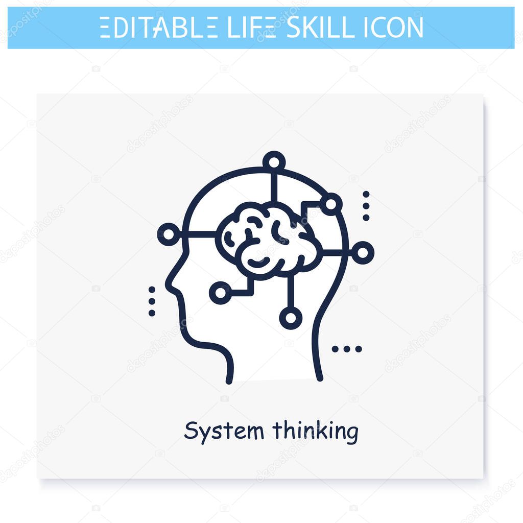 System thinking line icon.Editable illustration