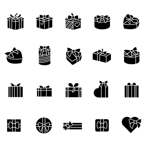 Apresenta conjunto de ícones de glifo. Ilustrações da silhueta — Vetor de Stock