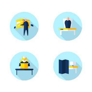 Gelecekteki ofis yenilikleri düz simgeler ayarlandı