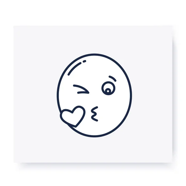 Soplando el icono de la cara beso línea. Ilustración editable — Vector de stock