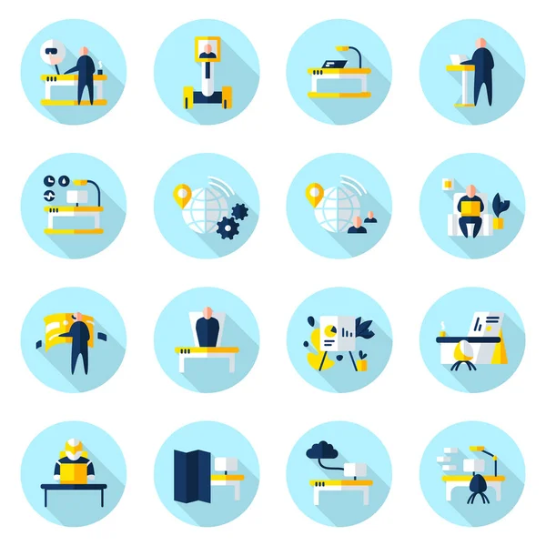 Conjunto de iconos planos de innovaciones futuristas de oficina — Vector de stock