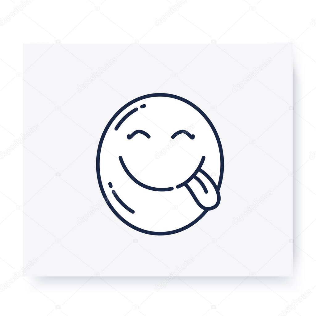 Licking face line icon. Editable illustration