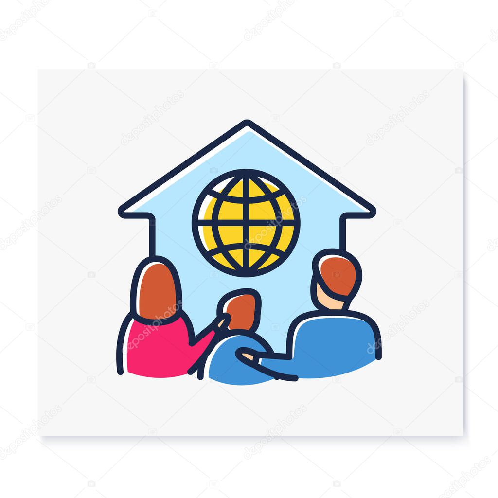 Global homeschooling color line icon