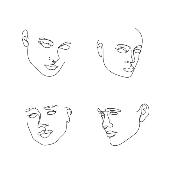 Élégantes collections de faces de dessin à une ligne. — Image vectorielle