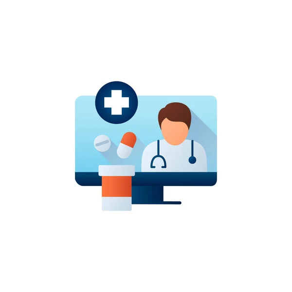 Receta de medicamentos en línea icono plano — Vector de stock