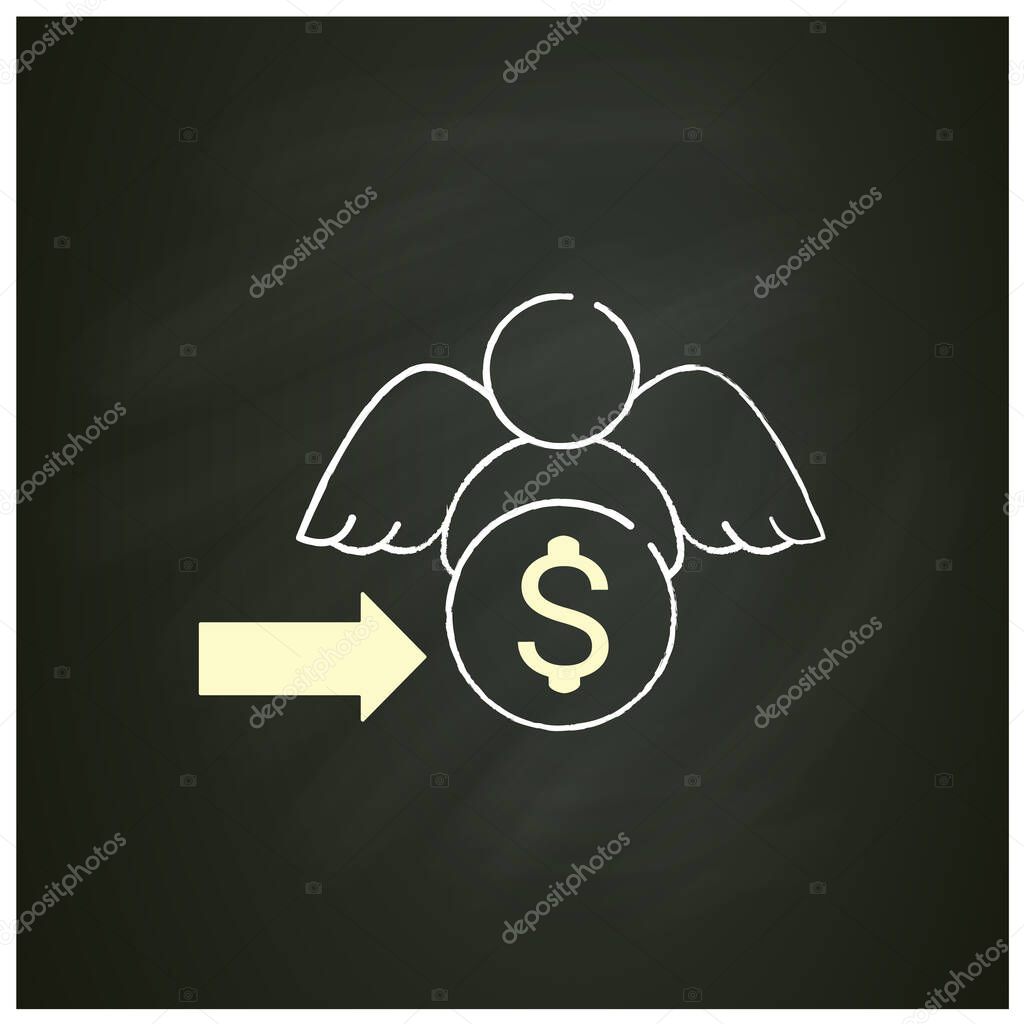 Angel investors chalk icon. Investors who help willing to invest in promising, start-up opportunities. Good funding source. Isolated vector illustration on chalkboard