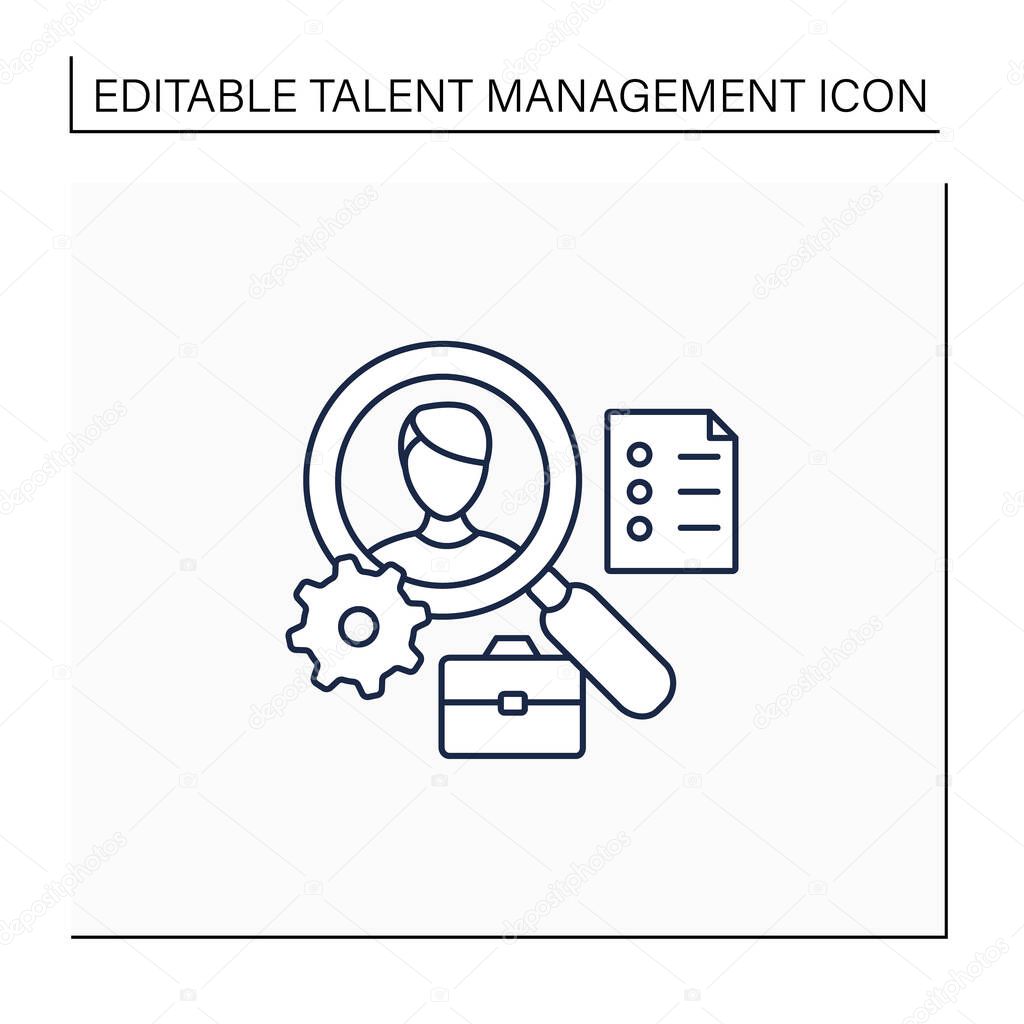 Applicant tracking line icon.Software app automates hiring process. Candidate management system. Finding workers. Talent management concept. Isolated vector illustration.Editable stroke