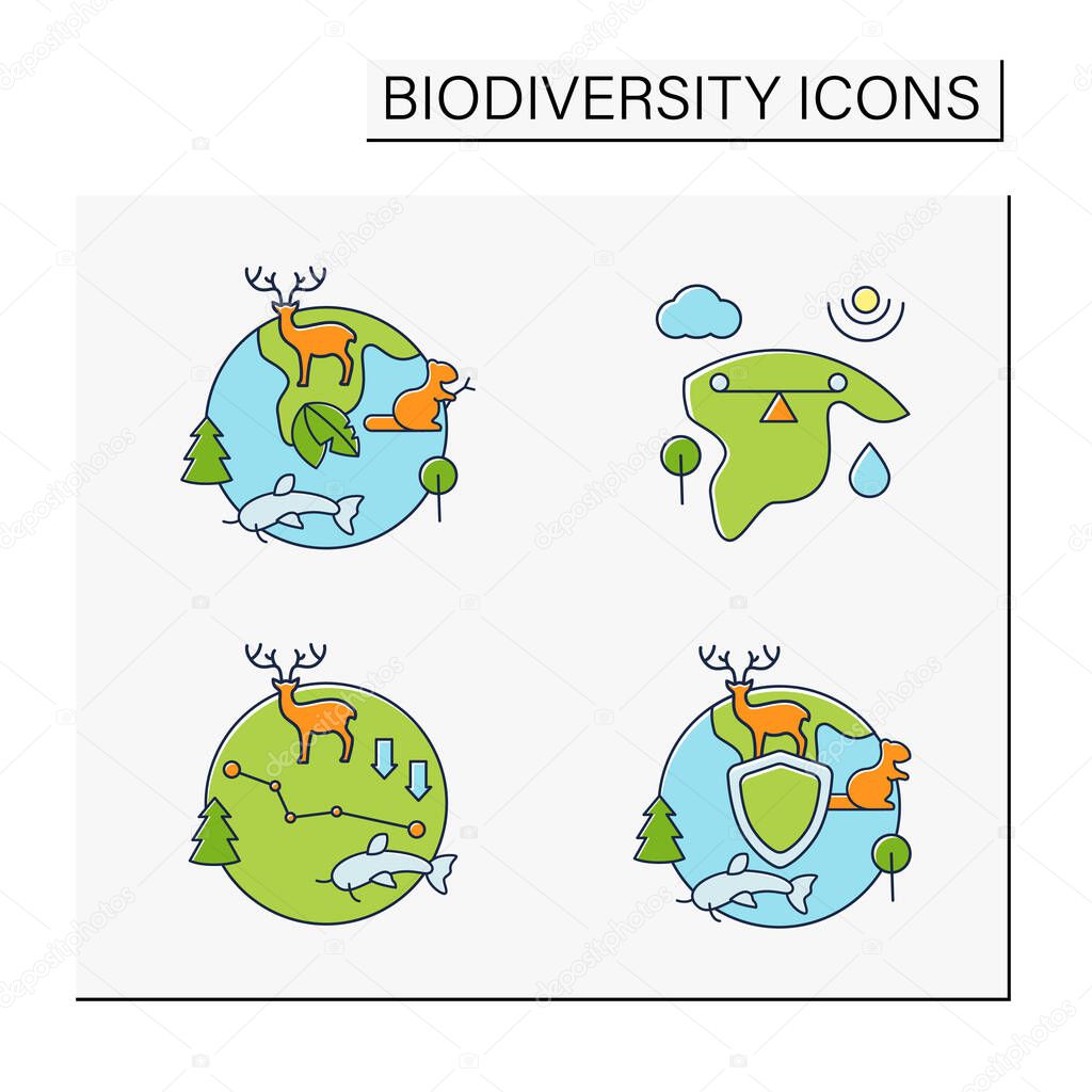 Biodiversity color icons set