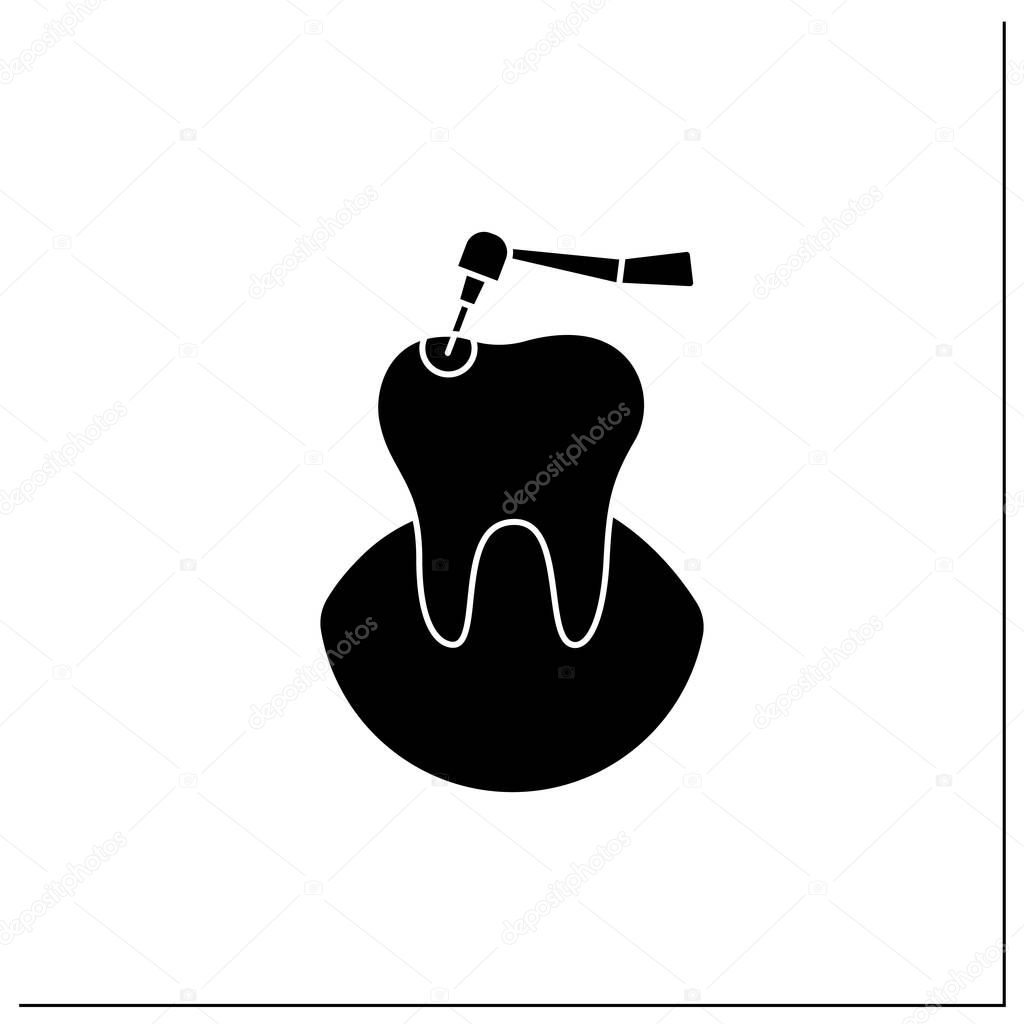 Caries treatment glyph icon.Oral surgeons specialize in dental caries. Root canal treatment. Healthcare procedures concept.Helps protect teeth.Filled flat sign. Isolated silhouette vector illustration