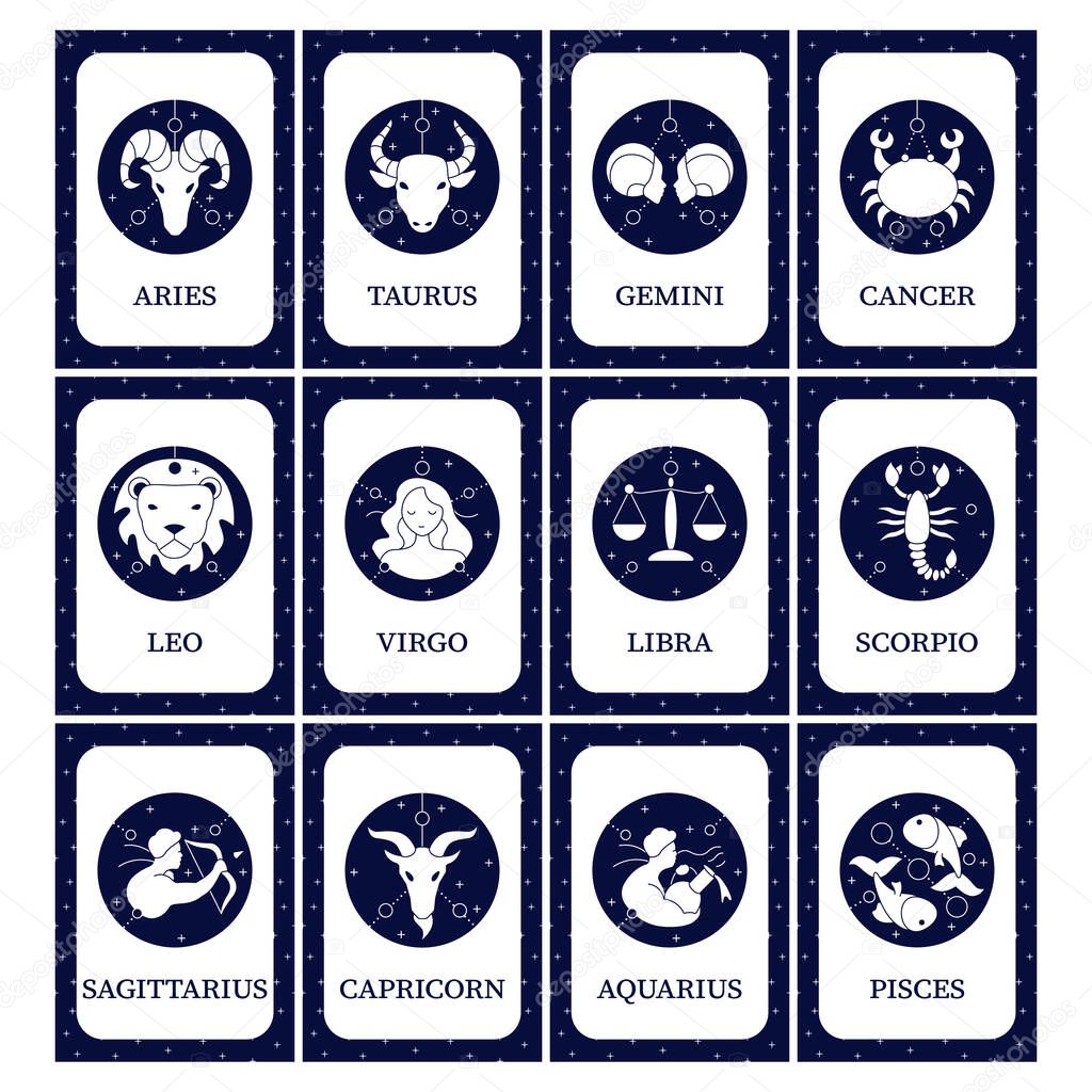 Zodiac cards icons set