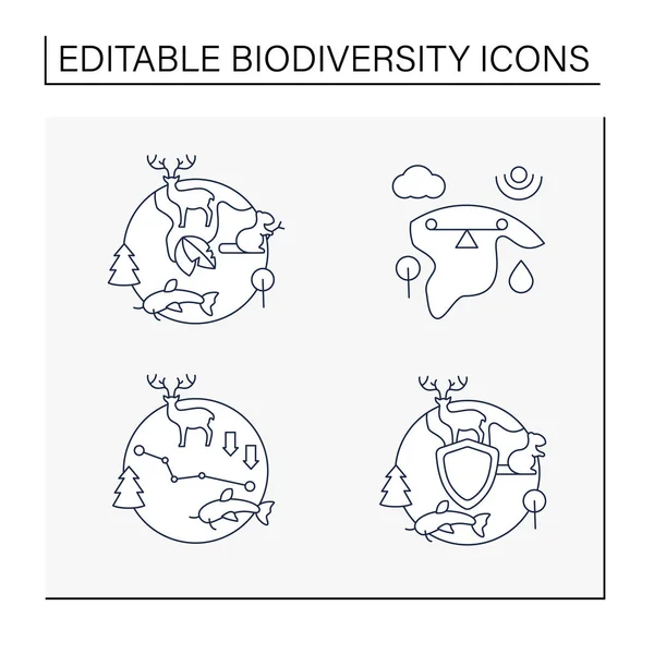 Biológiai sokféleség vonal ikonok beállítva — Stock Vector