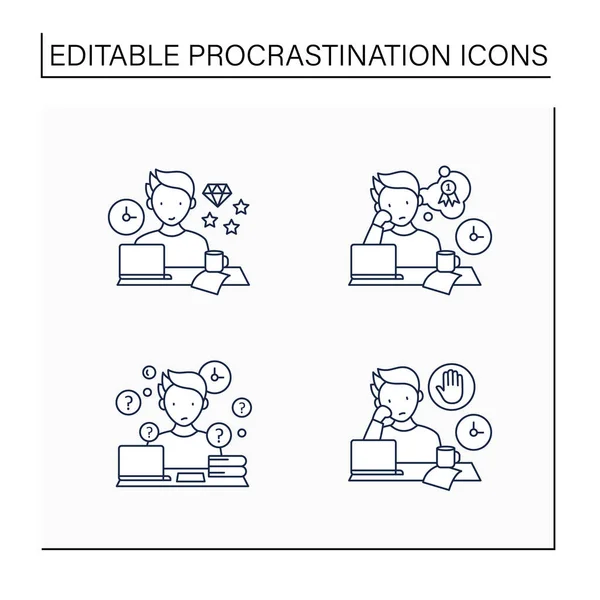 Procrastination line icons set — Stock Vector