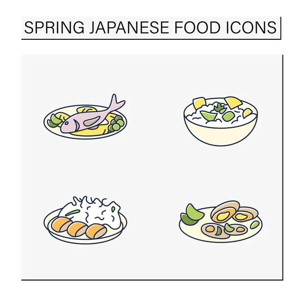 Symbole japanischer Lebensmittelfarbe — Stockvektor