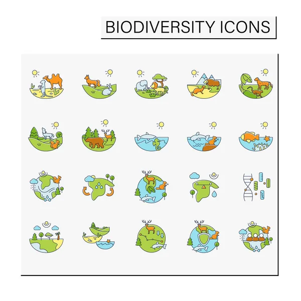 Conjunto de ícones de cores de biodiversidade —  Vetores de Stock