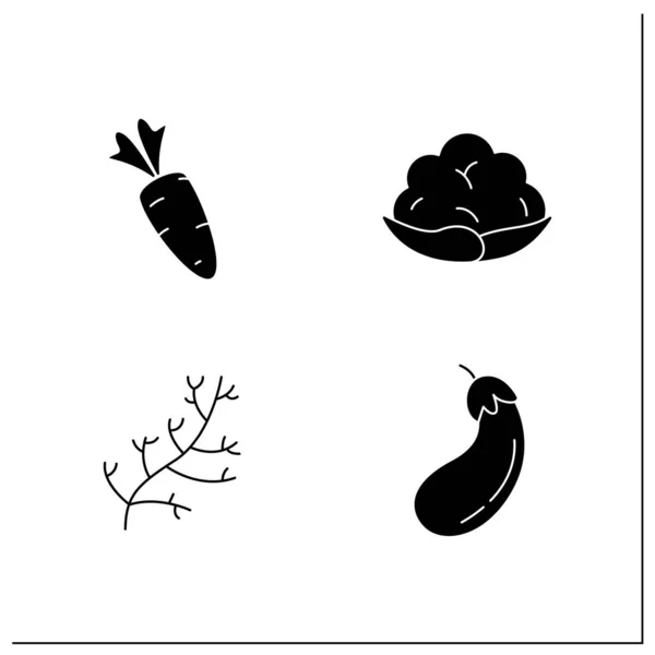 Gemüse-Glyphen-Symbole gesetzt — Stockvektor
