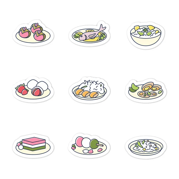 Pegatinas de comida japonesa — Vector de stock