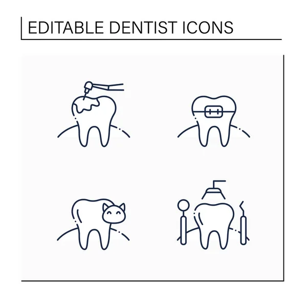 Zahnarzt Linie Symbole gesetzt — Stockvektor