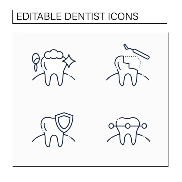 Zahnarzt Linie Symbole gesetzt — Stockvektor
