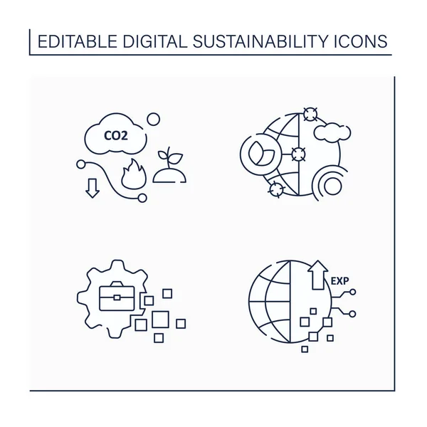 Digitale duurzaamheidslijn iconen ingesteld — Stockvector