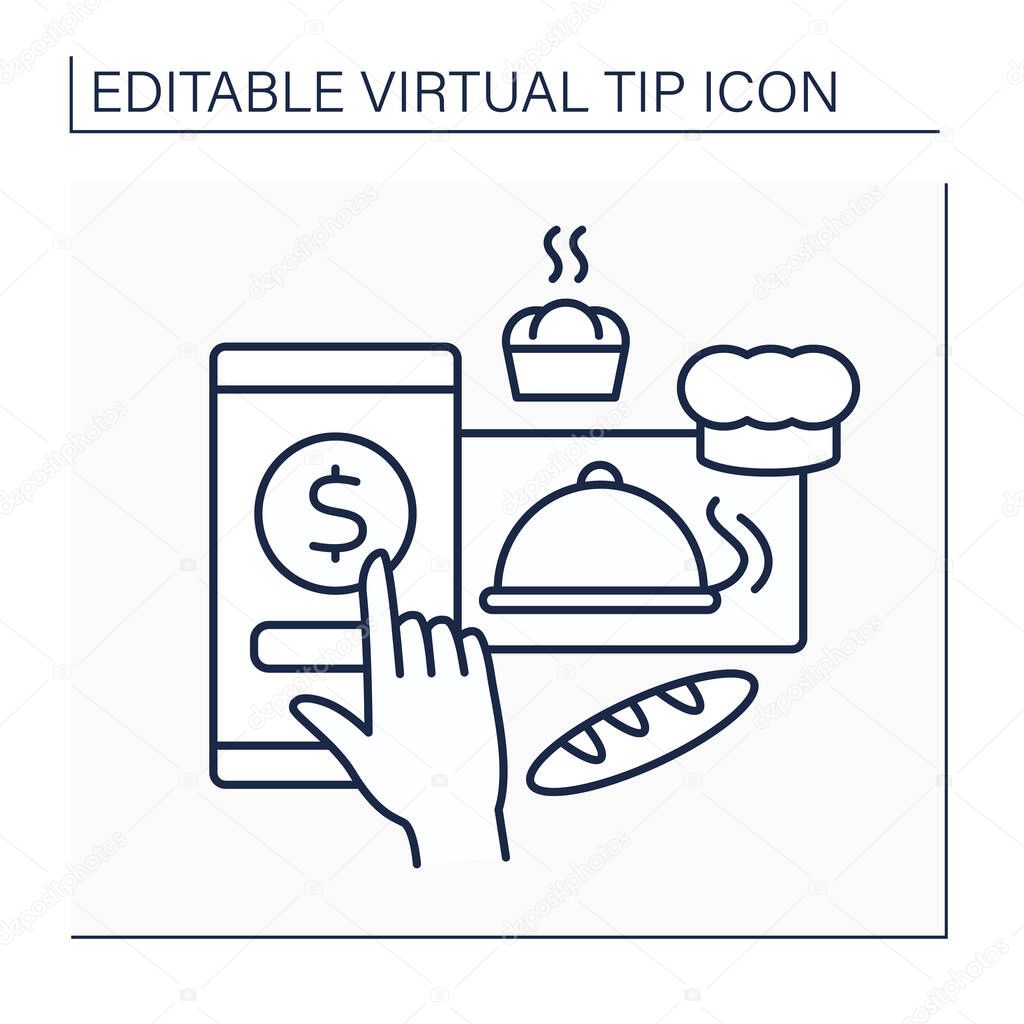 Donations line icon. Online contributions for bakery. Digital money for delicious and fresh pastries. Compliment for baker. Virtual tips concept. Isolated vector illustration. Editable stroke