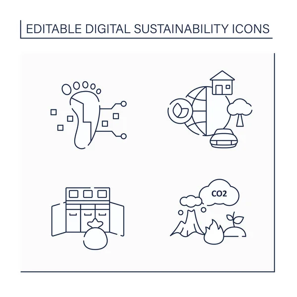 Digitale duurzaamheidslijn iconen ingesteld — Stockvector