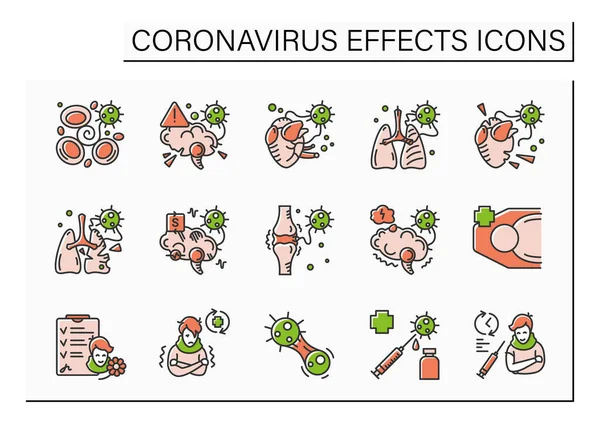 Corona virus effetti colore icona set — Vettoriale Stock