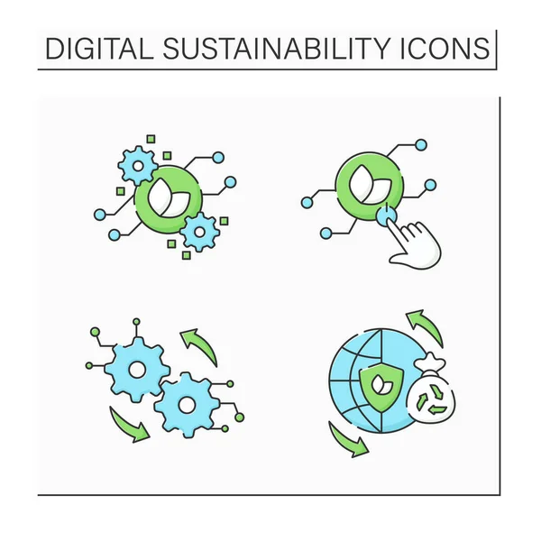Digitale duurzaamheid kleur pictogrammen ingesteld — Stockvector