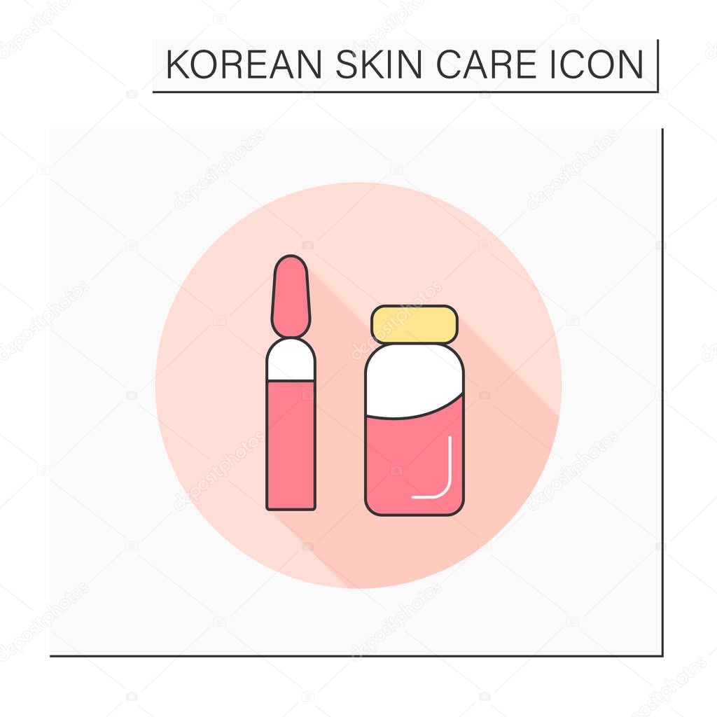 Ampule color icon. Face skin care and wellness serum and capsule. Concept of effective Korean skincare solution and anti age beauty routine. Isolated vector illustration