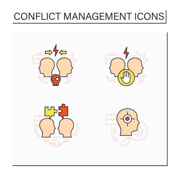 Conjunto de ícones de cores de gerenciamento de conflitos — Vetor de Stock