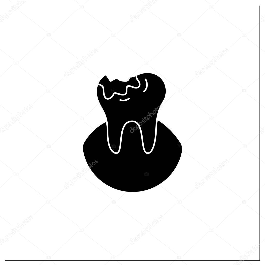 Tooth decay glyph icon. Oral surgeons treatments in dental caries. Healthcare procedures helps protect tooth concept. Unhealthy teeth.Filled flat sign. Isolated silhouette vector illustration