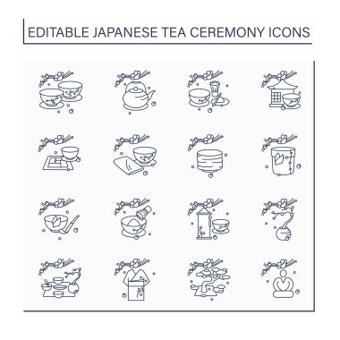 Japon çay seremonisi simgeleri ayarlandı