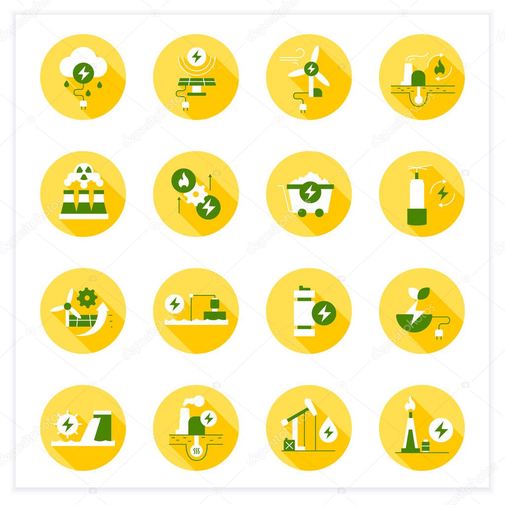 Energy flat icons set