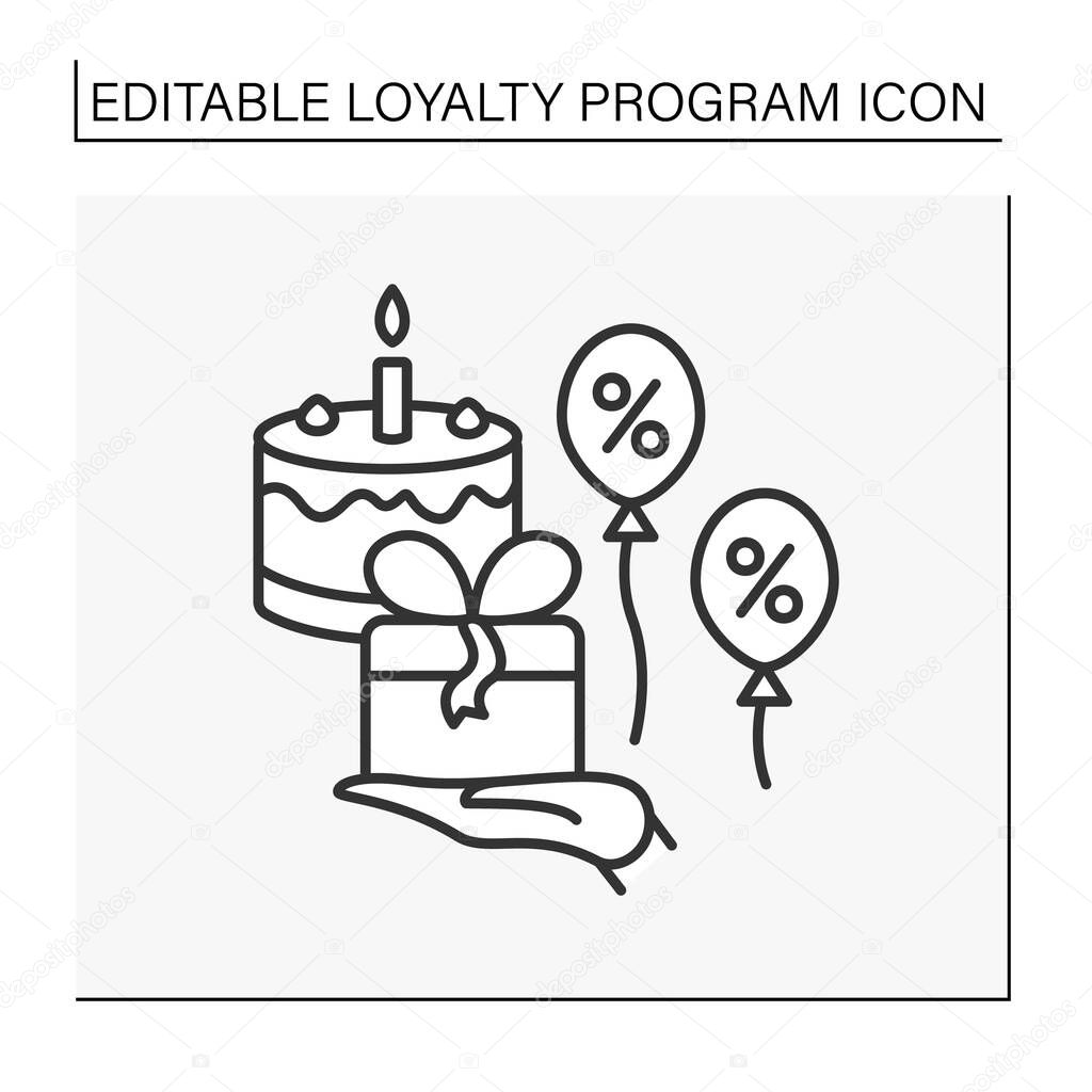 Loyalty program line icon. Surprise for customers with birthday rewards. Promotions, rewards, bonuses and presents. Shopping concept. Isolated vector illustration. Editable stroke