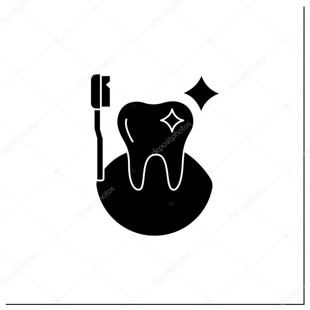 Oral hygiene glyph icon. Healthy tooth with perfect smile. Good oral care concept. Timely oral care. Dentists recommend it. Tooth protection.Filled flat sign. Isolated silhouette vector illustration