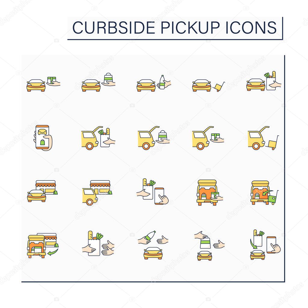 Curbside pickup color icons set