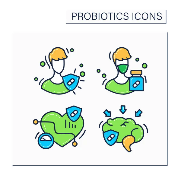 Conjunto de iconos de color probióticos — Vector de stock