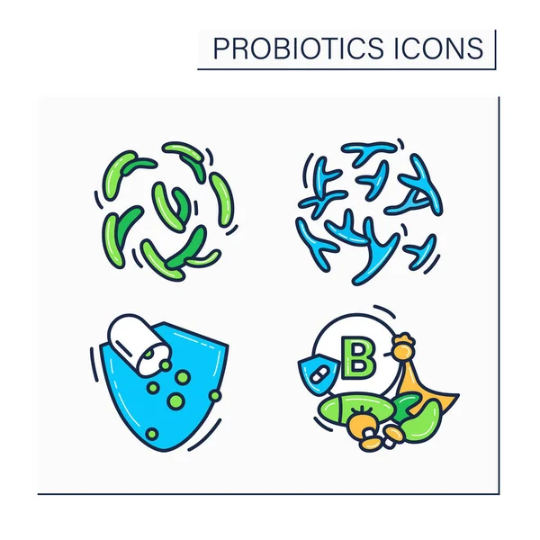 Conjunto de iconos de color probióticos — Vector de stock