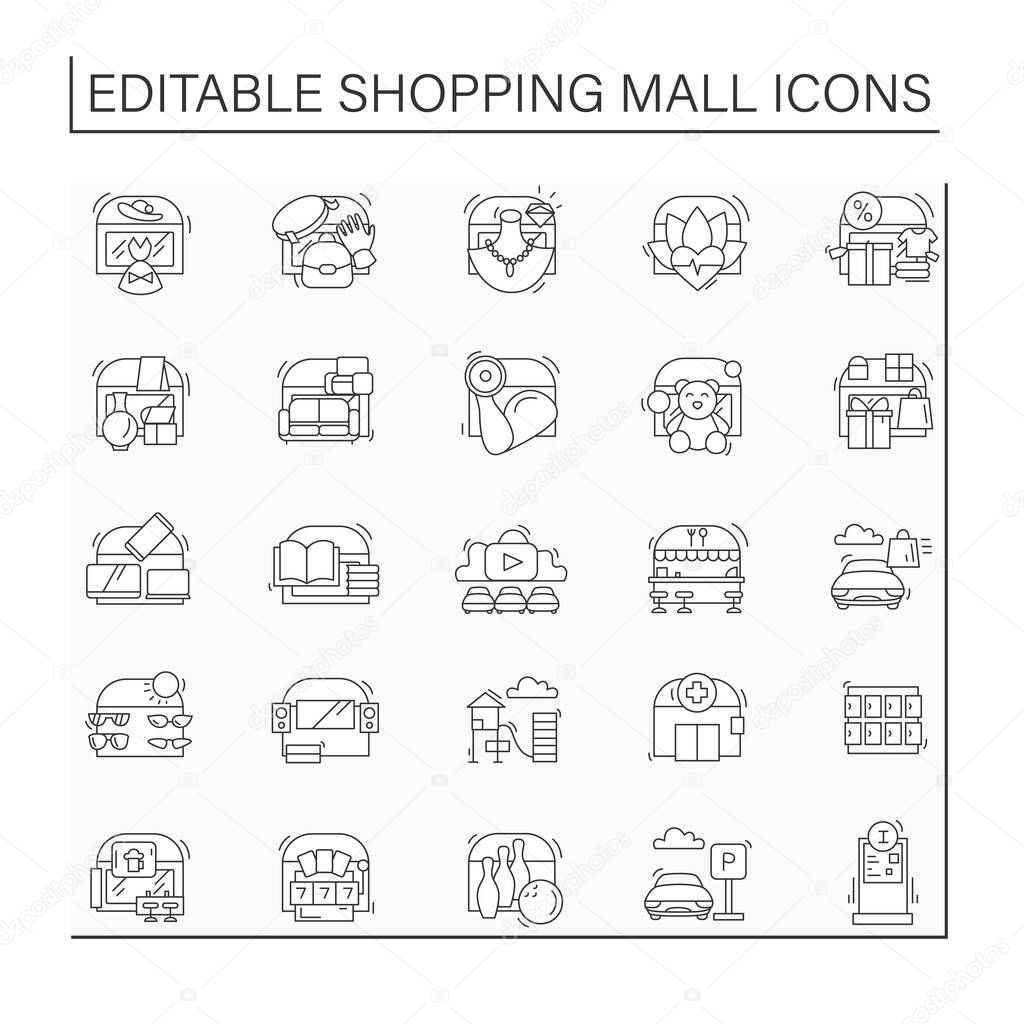 Shopping mall line icons set
