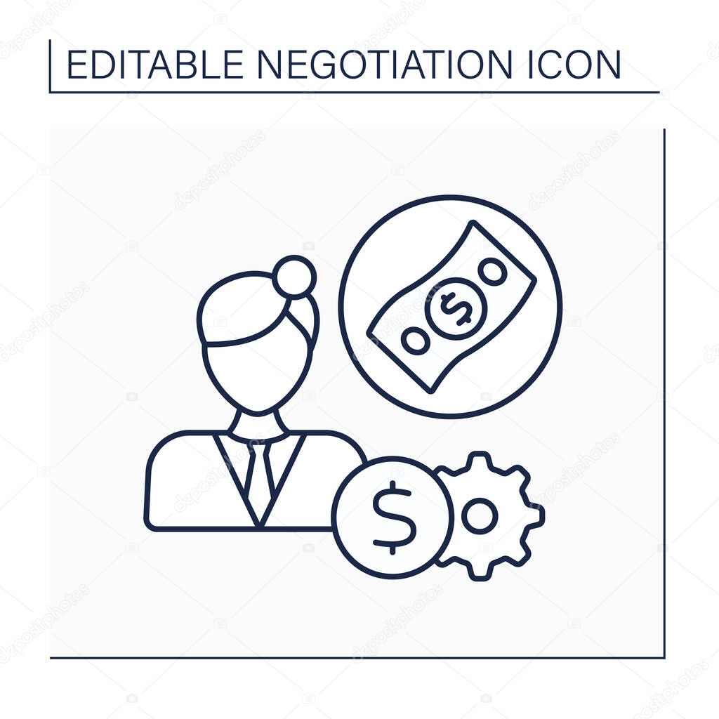 Salary expectations line icon. Interview question. Thinking about the expected salary taking into personal skills and abilities. Negotiation concept. Isolated vector illustration. Editable stroke