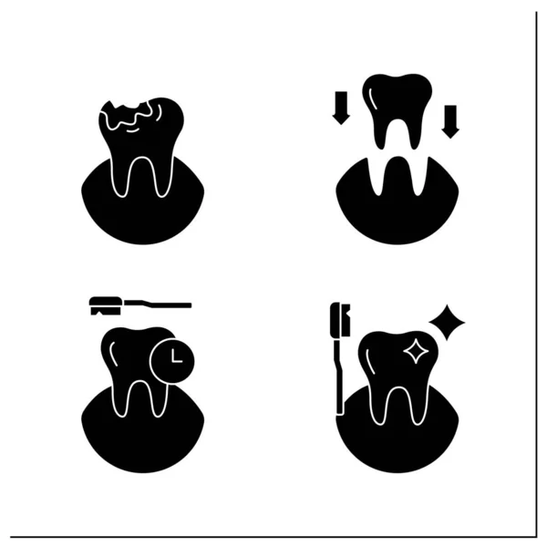 Zahnarzt Glyphen-Symbole gesetzt — Stockvektor