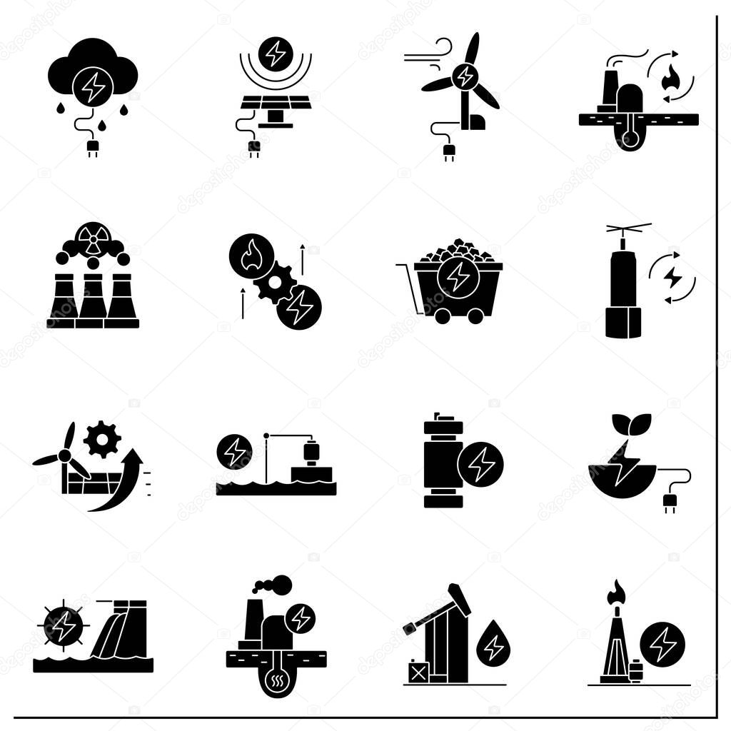 Energy glyph icons set