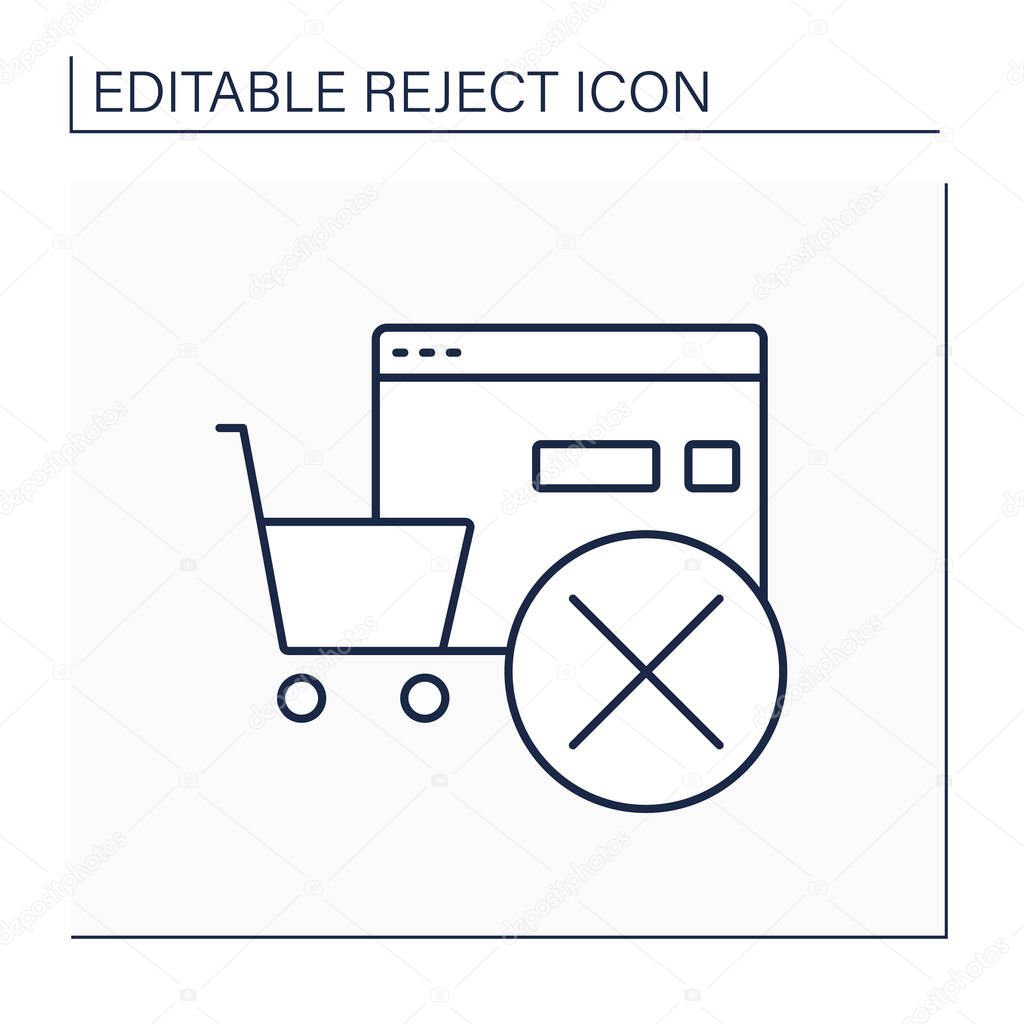 Rejected order line icon. Cancel online, offline shopping. Pending shopping cart requests. Reject concept. Isolated vector illustration. Editable stroke