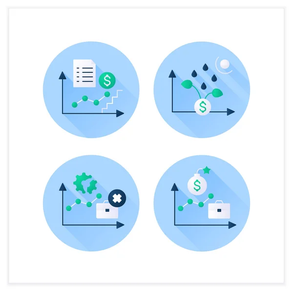 Economic recovery flat icons set — Stock Vector