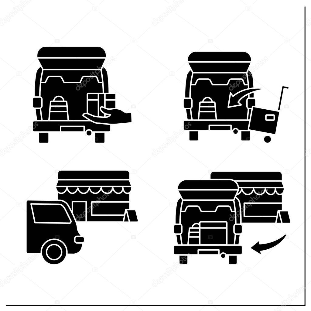 Curbside pickup glyph icons set