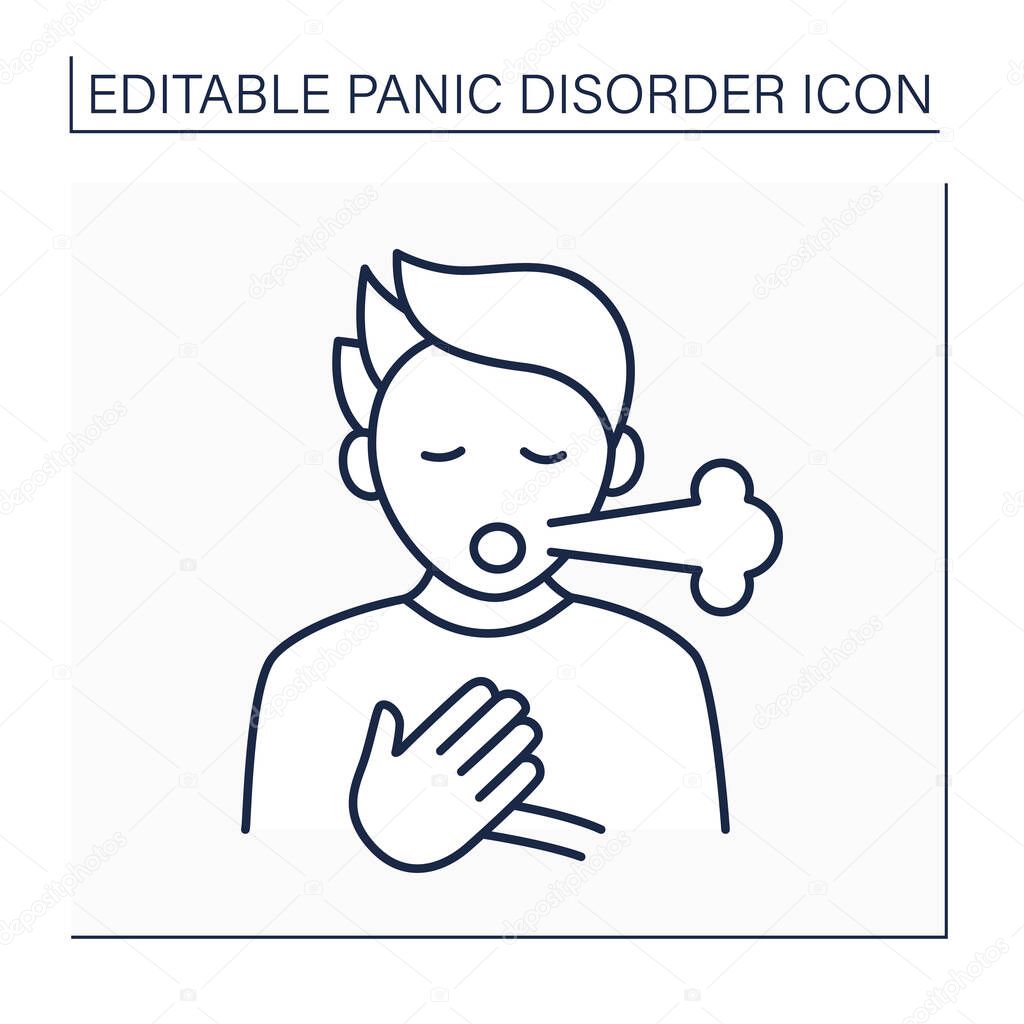 Breath shortness line icon. Dyspnea. Through fear and anxiety, man feels air hungry. Scare attack. Panic disorder concept. Isolated vector illustration. Editable stroke