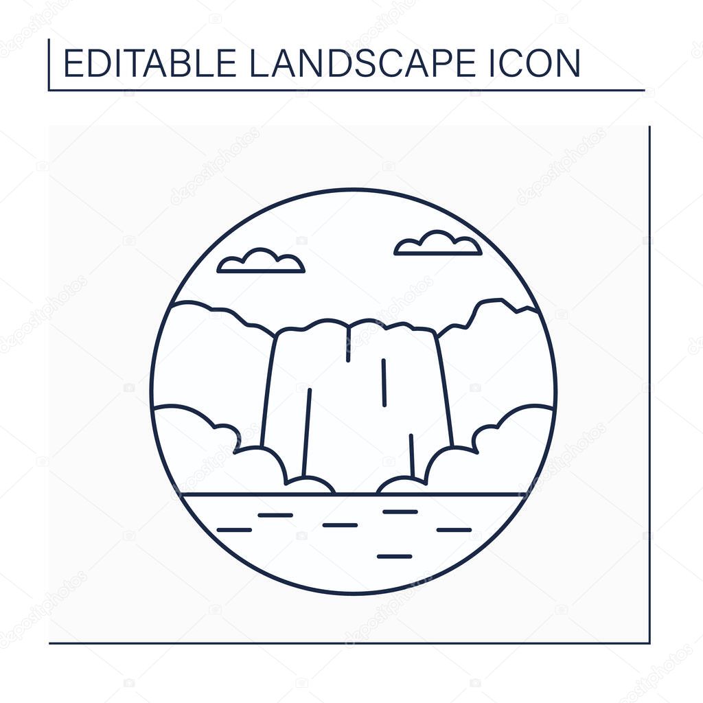Cascade line icon. Small waterfall. Falls descending over a steep, rocky surface.Landscape concept.Isolated vector illustration. Editable stroke