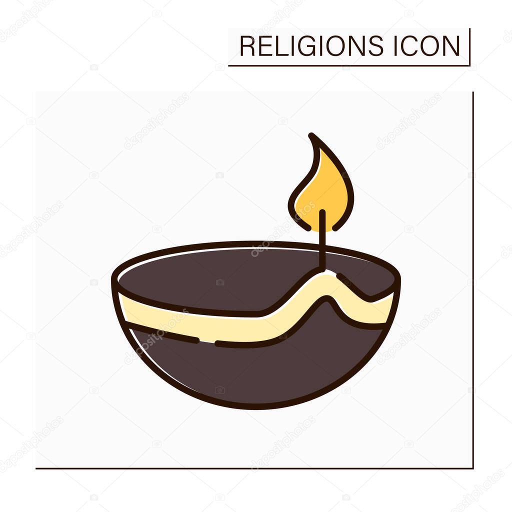 Hinduism color icon. Skull cup used as a ritual implement in both Hindu Tantra and Buddhist Tantra. Religion concept. Isolated vector illustration